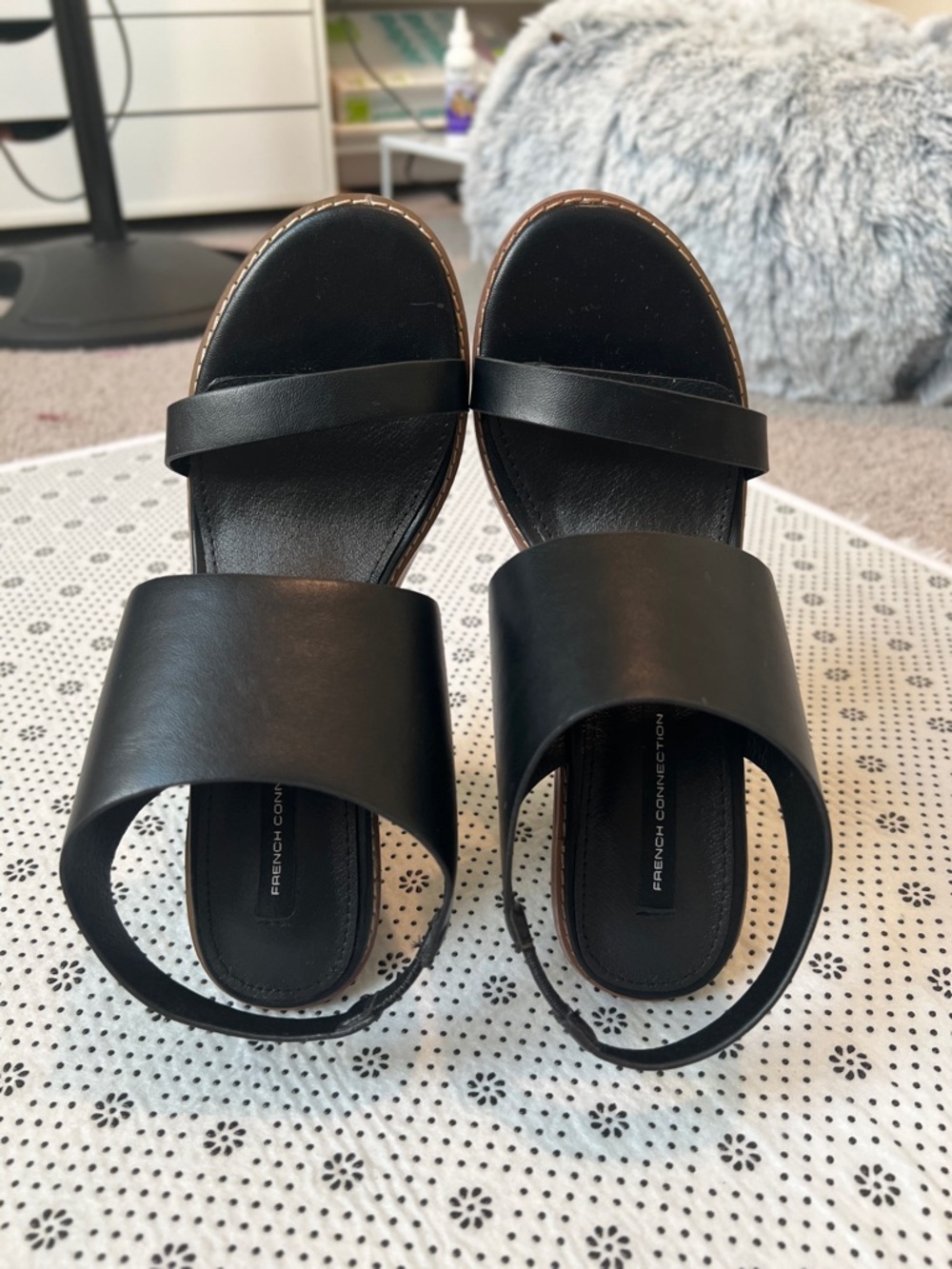 French Connection Black Double-Band Slide Sandals